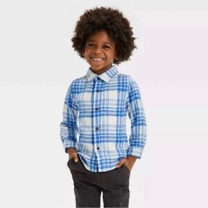 Cat & Jack Toddler Long Sleeve Flannel Shirt - Blue & White 3T nwt!